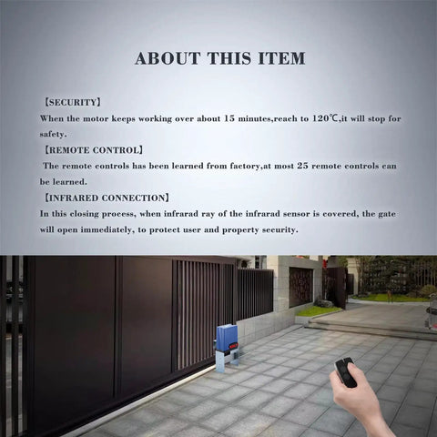 Sliding Gate Opener Kit With Remote Controls And Beefed Up Security Photocell Sensor Heavy Duty Chain Driven AC Motor usage details.