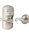 Keyless Lever Handle Door Lock with Keypad Electronic Entry Auto Lock Satin Nickel Finish Plymouth Model FE575 PLY 619 FLA