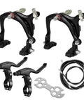 All-In-One C Brake Caliper Set For Road, MTB, And BMX Bikes - Front And Rear 65-79mm Long Reach With Levers, Cables, Pads, Housing, And V-Type Kit, Black