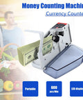 Portable Money Counter Machine With LED Display Counts 600 Bills Per Minute in convenience store setting.