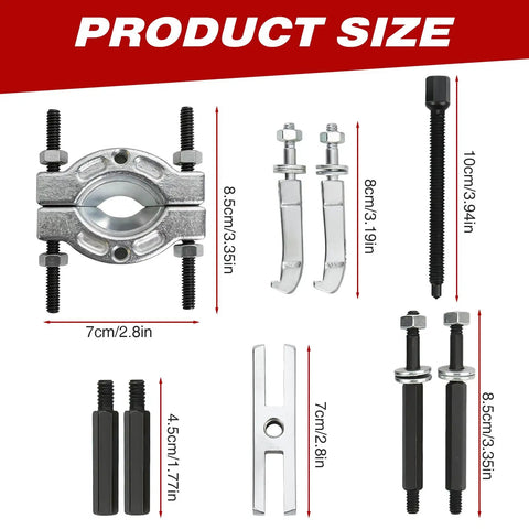Heavy Duty Bearing Separator And Puller Kit 9 Piece Wheel Bearing Removal Tools Set components with measurements