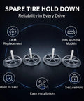 Spare Tire Hold Down Bolt Retainer Clamp Kit 4 Pieces Metal Replacement For Forte Koup Forte5 2013 2023 in a circular layout