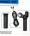 Full Twist Throttle Upgrade For E Bikes And Scooters, 48V 3 Pin Universal Throttle With LCD Display And Key Lock, shown with dimensions