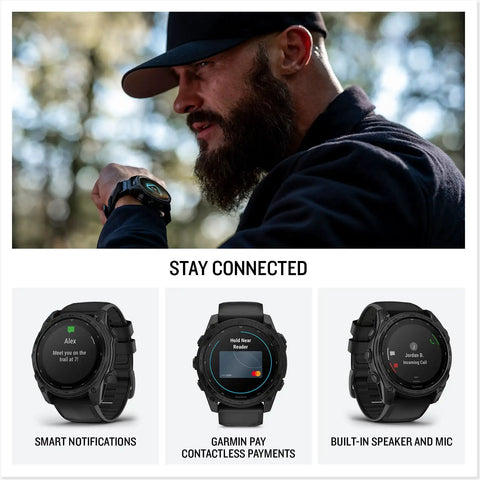 Man using 51mm Solar-Powered Tactical GPS Smartwatch With Titanium Bezel And Sapphire Lens, 40M Dive Rating, outdoor setting