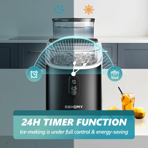 Countertop Ice Maker Machine With External Water Tank, Two Easy Water Filling Options, Up To 34 Lbs Per Day, black in kitchen