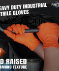 Heavy Duty Orange Nitrile Workhorse Gloves 6.3 Mil Thick Puncture Resistant Safety with Rock Solid Grip Texture for Greasy Chores and Sharp Tools Easy Donning 100 Small Count Pack Used During Mechanical Repairs.