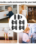 5 Pack Child Safety Cabinet Locks With 10 Adhesive Backings for baby proofing drawers and fridge, black ABS material shown with children.
