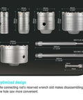 BINOTA 9-piece concrete hole saw kit with SDS Plus/Max shanks; 30–100 mm core bits and 300 mm rods.