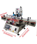 Slick Automatic Desktop Labeler With Heavy Duty Chain Conveyor Fast Track Setup For Round Square Bottles High Throughput Packaging System No Sweat Loading Smooth Labeling For Liquids Lotions And Merchandise 110V with dimensions 58.6in x 25.6in x 28.3in.