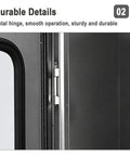 Close-up of metal hinge and seal of Built Like A Tank 304 Stainless Steel Waterproof Electrical Box for durability.