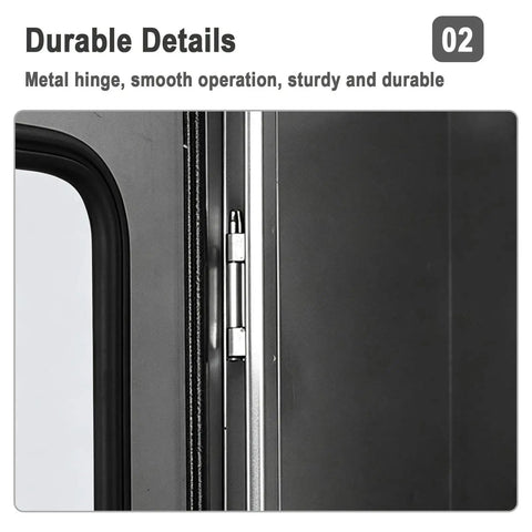 Close-up of metal hinge and seal of Built Like A Tank 304 Stainless Steel Waterproof Electrical Box for durability.