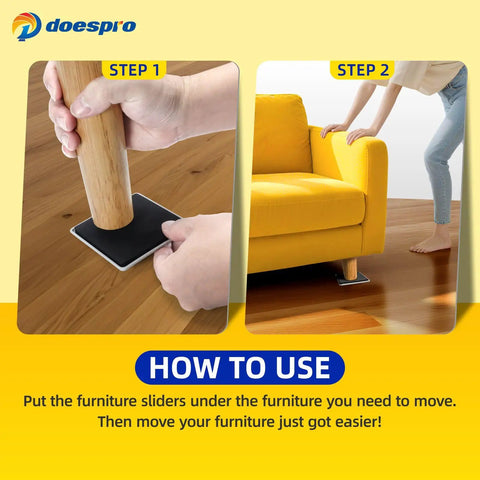 Steps showing 16 Pack Large Square Furniture Sliders Three Point Five Inch Heavy Duty Movers For Hardwood Floors And Carpet