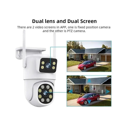 Badass Dual Lens 8Mp Ptz Wifi Security Camera With AI Human Detection And Auto Tracking showing dual lens for monitoring.