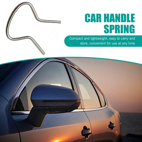 Close-up of car window with metal handle spring, illustrating usage for the 20 Piece Car Window Crank Retainer Clip Set for Most Vehicles.