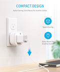 Expandable Wireless Outlet Switch Kit With Remote Controls, 5 Outlets and 2 Remotes plugged in wall, showing compact design.