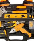 Cordless 3.6V Electric Screwdriver Tool Kit With 112-Piece Set in bright yellow toolbox, lightweight drill for DIYers