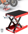 Beefy Heavy Duty Motorcycle Lift Scissor Jack 1200 Lb Capacity With Wide 9.06 By 14.57 Inch Deck Built To Last With All Steel Construction And Stable Anti Slip Platform For Bikes And ATVs Garage Repair Center Stand Red