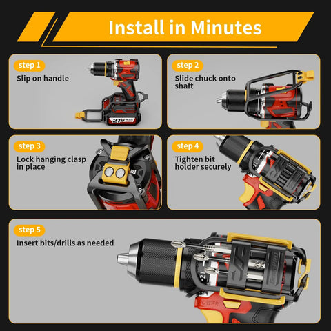 Universal Magnetic Bit Holder For Cordless Drills And Screwdrivers installation steps for easy access and quick tool setup.