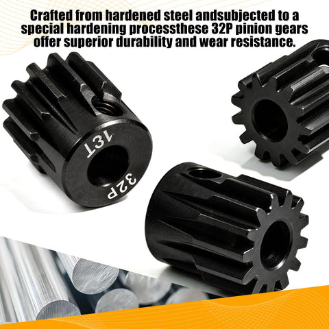Beefy 13T 32P RC Car Pinion Gear Set 45 Steel Black Oxide 5mm Bore 0.03mm Tolerance Precision Motor Gear close-up