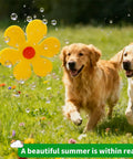 Two dogs playing with Crazy Daisy Sprinkler Dancing Sunflower Water Sprinkler For Lawn Garden Yard Watering And Outdoor Dog Play.