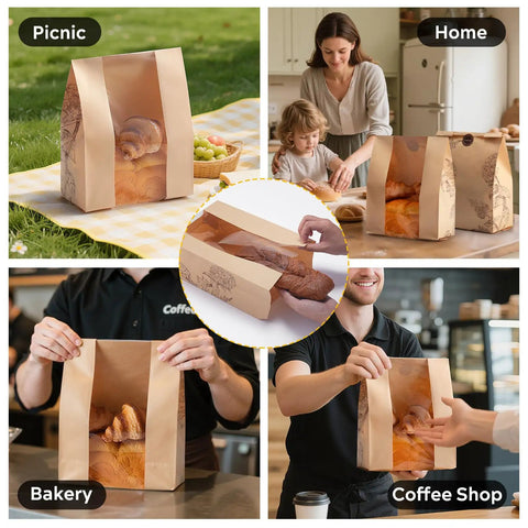24 Pack Large Kraft Paper Bread Bags With Clear Window For Homemade Bread And Sourdough 50 Percent Thicker Durable Packaging