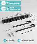 No Drill Over The Door Mop And Broom Holder With Four Slots And Four Hooks Wood Tool Hanger dimensions and components shown