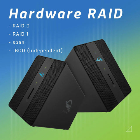 Flat Out Fast Dual Drive Raid Thunderbolt Dock With 12TB Storage And Built In SD Card Reader For Video Editors Seeking Hella Reliable Footage Processing And Zero Lag Time - Black hardware RAID units.