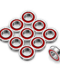 Heavy Duty Three Quarter Inch Roller Bearings For Lawn Mowers And Yard Gear Smooth Spinning Galvanized Carbon Steel Replacement Parts 10 Pack stacked with one side view