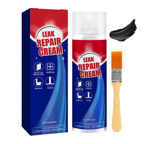 Leak Sealant Liquid For Water Damage Transparent Waterproof Adhesive For Plumbing And Roof Cracks Quick Fix That Stops Leaks Fast No Mess Easy Application All Weather UV Resistant Patch For Home Outdoor Repairs cream bottle, box packaging, and brush