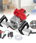 Robust Electric Tile Bevel Cutter For Ceramic Marble Chamfering With 1200W Motor and dual handles, complete with cutting blade and coolant.