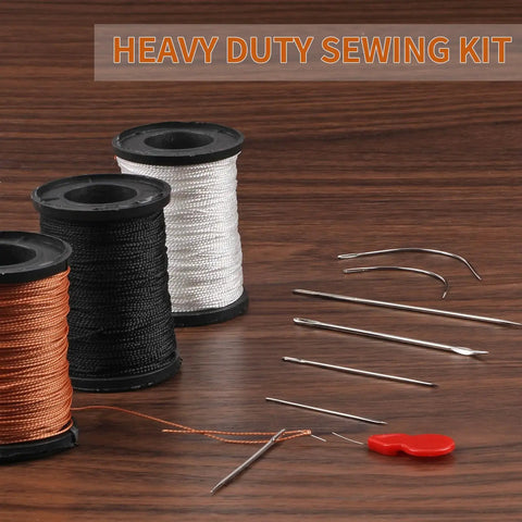 Heavy Duty Nylon Upholstery Sewing Kit With 3 Color Nylon Threads 73.5 Yards Each 7 Curved Needles Gourd Style Threader