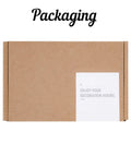 Brown packaging box for Antique Brass Farmhouse Cabinet Pulls Shell Shape Rustic Kitchen Cabinet Handles 2 Pack with label.