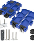 Shop Floor Safe Dual Leg Featherboard For Table Saws And Router Tables Anti Kickback Accessory With Flexible Arms in blue, two pack with components.