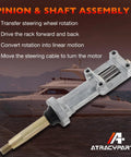 Close-up of pinion and shaft assembly from Back Mount Rack And Pinion Boat Steering Cable Kit 13Ft SS14113 with features listed.
