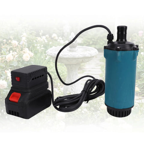 Heavy Duty 21V Cordless Submersible Sump Pump For Basement Floods And Garden Drains Delivers A Freakin Smooth 120L Per Hour Flow Rate With Hassle Free Battery Power And Zero Tangled Cords, showing unit with battery and cable.