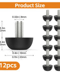 Image of the 12 Pack M8 Adjustable Furniture Feet In 304 Stainless Steel Leveling Screws showing size dimensions and 12 pieces.