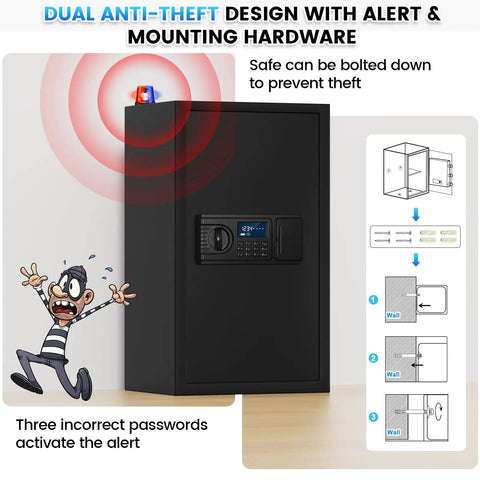 5.2 Cu Ft Large Fireproof And Waterproof Safe With LCD Keypad Anti Theft Alerts Hidden Code Mode Personal Combination Safe with thief alert