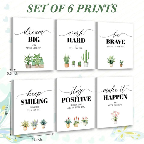 Fresh Plant Motif Acoustic Wall Panels 6 Pack Self Adhesive Sound Absorbing Room Decor 12X16 Inches Thick Polyester Fiber Home Studio Echo Killer Slays Bad Acoustics Brings That Laid Back Vibe With Quick Peel And Stick Installation set of 6 prints with motivational quotes and plant illustrations.