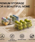 Clear Pantry Organizers And Storage Bins With Quick Adjust Dividers, super sturdy fridge containers with apples and towels.