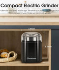 200W Electric Herb Grinder With Stainless Steel Blade in compact kitchen cabinet, black design