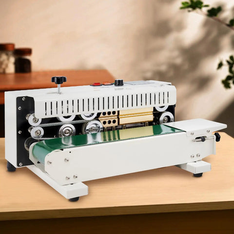 FR-900 Continuous Band Sealer, Automatic Horizontal Sealing Machine 110V, Temperature Controlled, Durable Carbon Steel Build