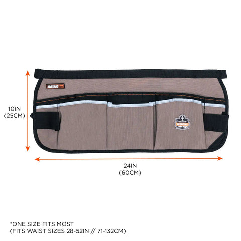 Arsenal 5706 Canvas Waist Tool Apron With 13 Pockets And Dual Hammer Loops, Gray, 24x10 inches size, top view.