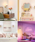 Pair Of Vintage Battery Powered Wall Sconces With Massive 5000Mah Cell And Smart Remote Dimmable Tulip Pink Shades in varied room settings.