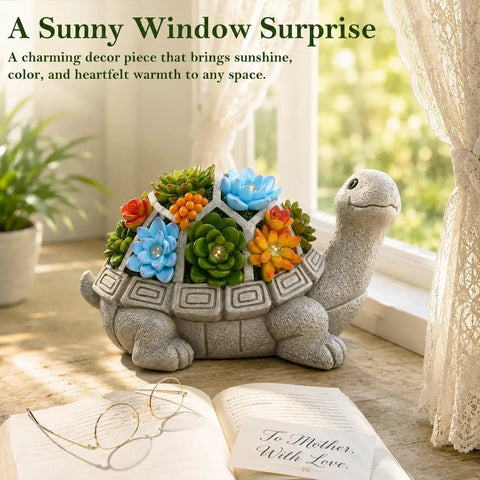 Solar Turtle Garden Statue With Succulent Holder And Seven LED Lights For Patio Yard And Balcony Decor A Cool Gift