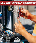 Person using Heavy Duty PVC Electrical Tape For Commercial, Automotive And DIY Repairs UL And CSA Listed Insulating Vinyl Tape on wires