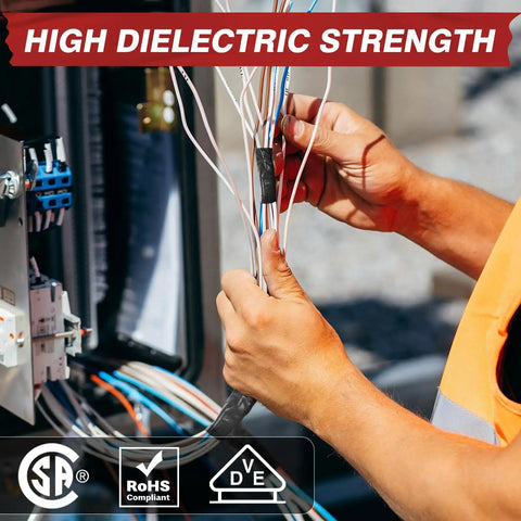 Person using Heavy Duty PVC Electrical Tape For Commercial, Automotive And DIY Repairs UL And CSA Listed Insulating Vinyl Tape on wires