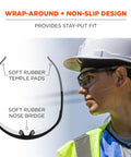 Woman wearing Skullerz Skoll Safety Glasses Matte Black Frame With Anti Fog Clear Lenses Blade Style Frame, non-slip design