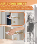 Heavy Duty Adjustable Cat Door Latch Keeps Pups Out While Cats Roam Free 2.5 To 6 Inch White Two Pack in use for easy one-handed door operation.