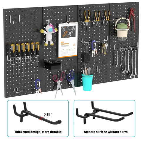 157 Piece Extra Thick Pegboard Hook Set, Heavy Duty Metal Pegboard Organizer With Storage Bins And Peg Locks, Fits Quarter Inch Pegboard Only, Perfect For Tools, Garage And Workshop Storage displayed on a wall, showcasing assorted tools and accessories, including pliers, scissors, and storage bins.