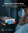 Beefy 2000W 24V Pure Sine Wave Inverter with 4000W Peak Power next to person sleeping, illustrating quiet operation.